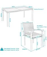 Carlow 7-Piece Rattan and Acacia Outdoor Dining Set - 1 Table 6 Chairs with Seat Cushions Stone Gray