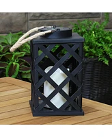 Sunnydaze Decor Modern Crosshatch 9-Inch Solar Led Decorative Candle Lantern - Tabletop/Hanging Light Set of 2 White