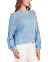 Bcx Juniors' Floral-Embroidered Lightweight Sweater