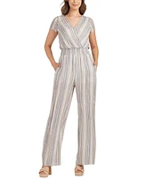 Bcx Juniors' Striped Surplice-Neck Short-Sleeve Jumpsuit