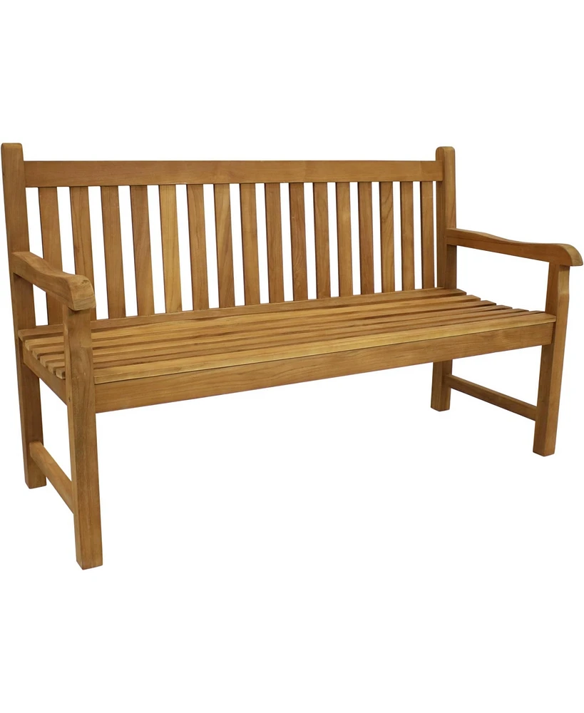 Sunnydaze Decor 59-Inch Solid Teak Wood Outdoor Bench - Light Brown Wood Stain Finish - Mission-Style