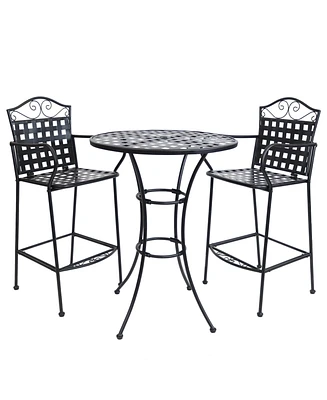 Sunnydaze Decor 3-Piece Outdoor Wrought Iron Bar Chair and Table Set with Scrolling Design - 1 Table and 2 Chairs - Black