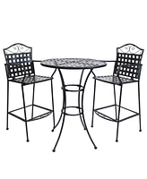 Sunnydaze Decor 3-Piece Outdoor Wrought Iron Bar Chair and Table Set with Scrolling Design - 1 Table and 2 Chairs - Black