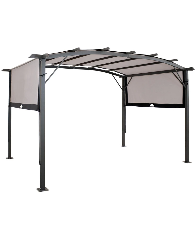 Sunnydaze Decor 9 x 12 Foot Steel Arched Pergola with Retractable Polyester Canopy - Great for Backyard or Deck Gray