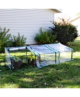 Mini Cloche Greenhouse with Zipper Doors - Portable Greenhouse with 3 Doors and Slanted Top - Iron Tube Frame with Pvc Plastic Cover