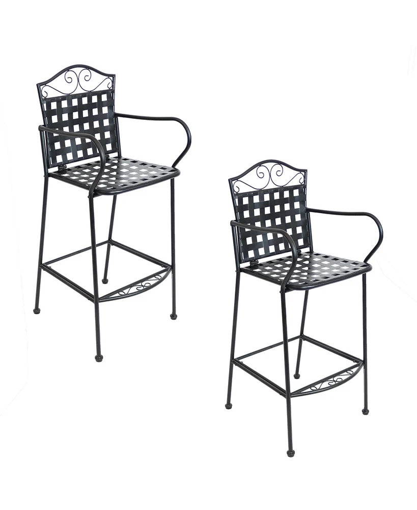 Sunnydaze Decor 47.5-Inch H Wrought Iron Outdoor Bar Chairs with Scrolling Design - Set of 2 - Black