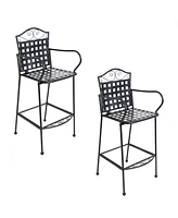 Sunnydaze Decor 47.5-Inch H Wrought Iron Outdoor Bar Chairs with Scrolling Design - Set of 2 - Black