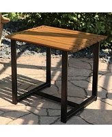 Sunnydaze Decor European Chestnut Rectangular Side Table with Steel Frame