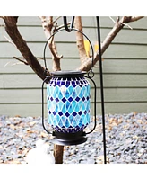 Sunnydaze Decor Cool Blue 8.5-Inch Mosaic Glass Solar Led Lantern - Blue, Green, and Purple Design - Tabletop/Pathway Light