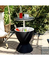 8-Gallon Patio Bar Cooler Table with Height-Adjustable Tabletop - Faux Wicker Plastic Design - Phantom Gray