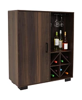 43-Inch H Lavina Wine Cabinet Furniture with Glass Rack and Bottle Storage Shelves - Coffee Brown