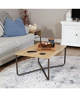 16-Inch H Industrial Coffee Table with Cross Legs - Mdp Tabletop with Powder-Coated Steel Frame and Pvc Feet