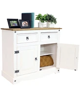 Solid Pine Kitchen Sideboard Cabinet with 2 Drawers and 2 Doors - 31.5 Inches H - Chocolate