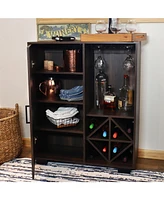 Sunnydaze Decor 43-Inch H Lavina Wine Cabinet Furniture with Glass Rack and Bottle Storage Shelves - Coffee Brown