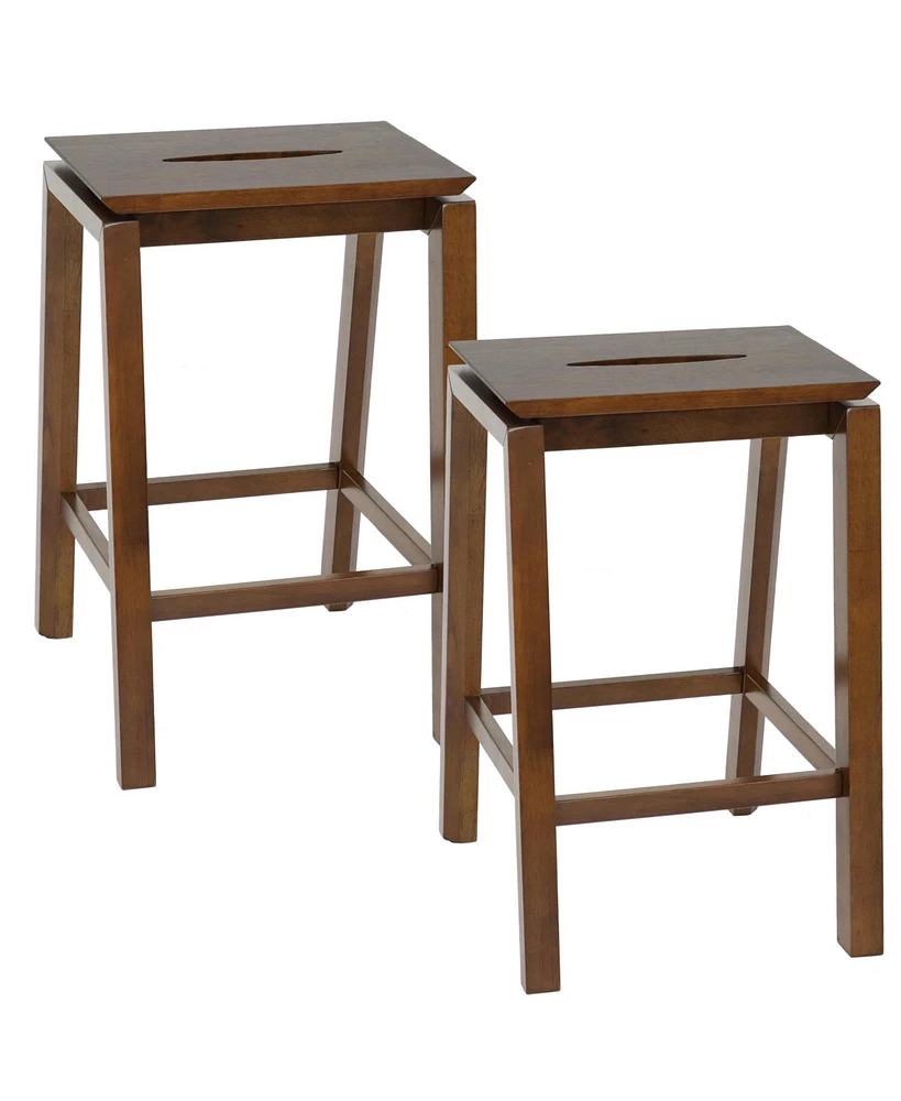 25-Inch Backless Solid Rubberwood Counter-Height Stools - Dark Walnut Finish - Set of 2