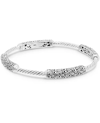 Devata Bali Dragon Skin Bangle Bracelet in Sterling Silver, Fit Medium to Large Wrist