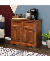 Sunnydaze Decor Solid Pine Kitchen Sideboard Cabinet with 2 Drawers and Doors - 31.5 Inches H Chocolate