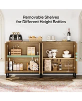 Tribesigns Sideboard Buffet Cabinet with Storage, 57.5" Farmhouse Coffee Bar Cabinet with 4 Doors & Shelves, Set of 2 Wood Credenza Buffet Table