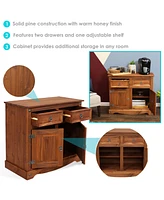 Sunnydaze Decor Solid Pine Kitchen Sideboard Cabinet with 2 Drawers and Doors - 31.5 Inches H Chocolate