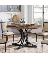 Tribesigns Round Dining Table, 46.5-Inch Dining Room Table for 4-6 People, Farmhouse Kitchen Table with Metal Base, Wood Circle Dinner Table for Livin