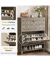 Tribesigns Shoe Cabinet with 2 Flip Drawers, Narrow Storage Organizer for Entryway, Freestanding Wood Rack Wooden Legs Adjustab