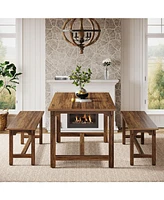 Tribesigns 3-Piece Dining Table Set for 4-6, 55" Large Kitchen Table Set with 2 Benches, Industrial Wood Dining Room Table for Small Space, Home Kitch