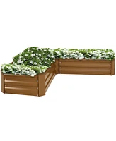 Sunnydaze Decor 59.5" L-Shaped Raised Metal Garden Bed - Galvanized Steel for Vegetables and Flowers Woodgrain