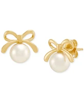 Macy's Cultured Freshwater Pearl (5-1/2-6mm) Bow Stud Earrings in 10k Yellow Gold