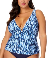 Anne Cole Plus Printed Ring-Trim Plunge Tankini Top