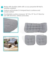 Sunnydaze Decor 300D Olefin Tufted 3-Piece Outdoor Settee Cushion Set with Polyester Fill - Gray