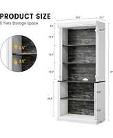 gaomon Tall Bookcase with Storage Cabinet, 5-Tier Open Bookshelf with Adjustable Lights/Storage Shelves