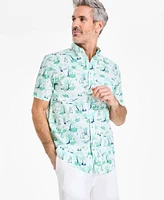 Club Room Men's Palmera Scene Regular-Fit Stretch Printed Button-Down Poplin Shirt, Exclusively at Macy's