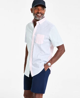 Club Room Men's Cotton-Blend Striped Colorblocked Oxford Shirt, Exclusively at Macy's