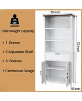 gaomon 6 Tier Farmhouse Bookshelf with Doors - Floor Standing Storage Cabinet