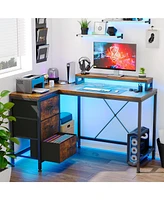 gaomon L Shaped Desk with Power Outlets & Led Lights