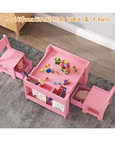 gaomon Kids Table and Chair Set,4-in-1 Wooden Activity Table