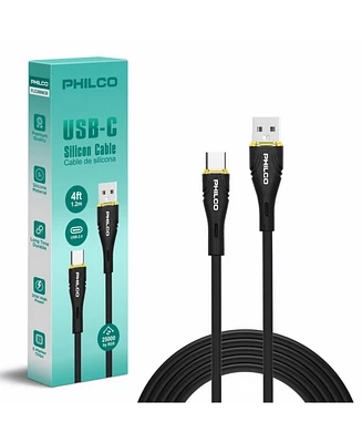 Philco Usb A To Type C Cable, Silicone, 4Ft Length, 20W Fast Charging, High-Speed Data Transfer, Compatible with Usb-c Devices, Tangle Free.