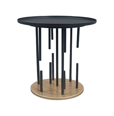 Slickblue Modern Side End Table with Round Tray Top and Brass Base Stylish Accent for Living Room or Bedroom