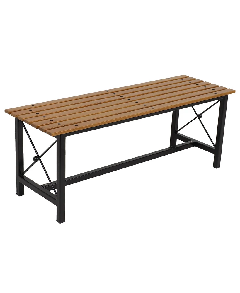 Sunnydaze Decor 47.25-Inch x 15.25-Inch European Chestnut Wood Dining Bench with Black Powder-Coated Steel Frame - 420 lb Weight Capacity