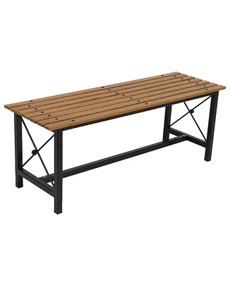 47.25-Inch x 15.25-Inch European Chestnut Wood Dining Bench with Black Powder-Coated Steel Frame - 420 lb Weight Capacity