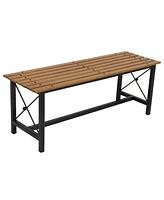 Sunnydaze Decor 47.25-Inch x 15.25-Inch European Chestnut Wood Dining Bench with Black Powder-Coated Steel Frame - 420 lb Weight Capacity