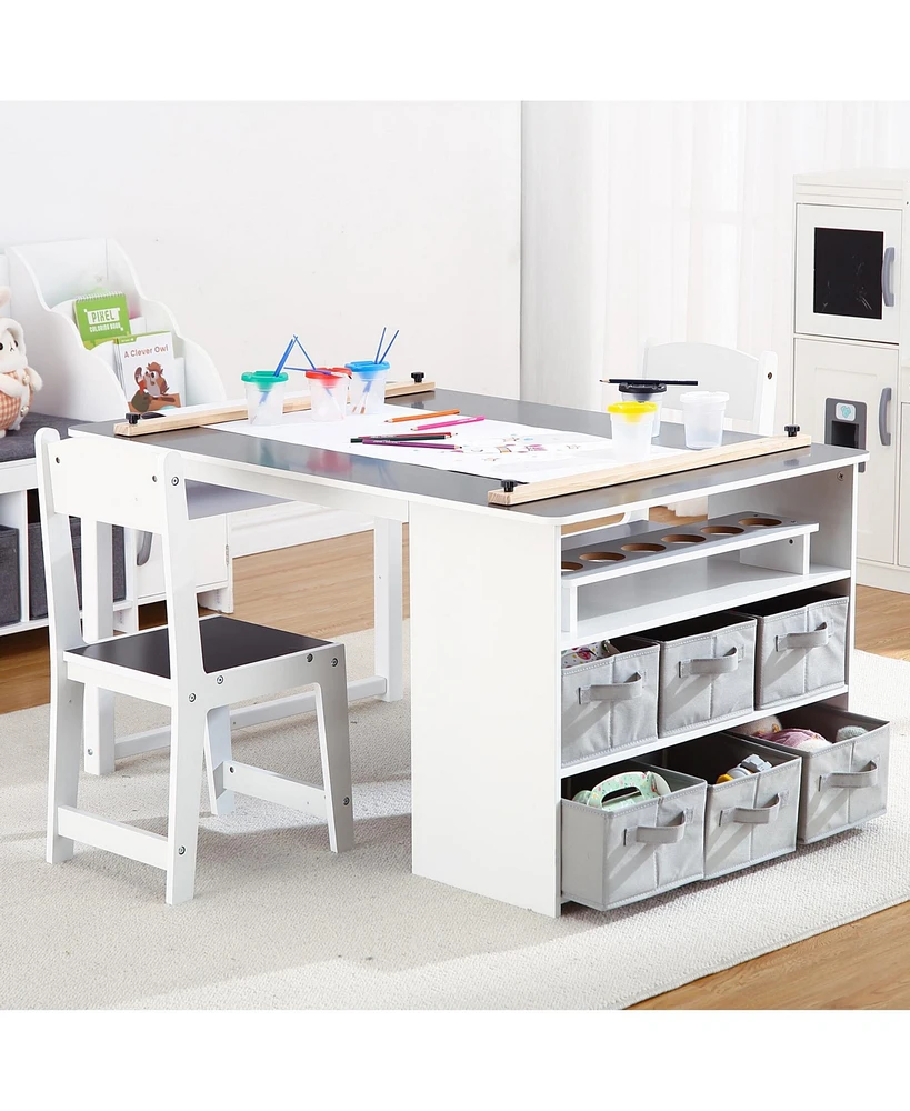gaomon Kids Art Table and 2 Chairs with Storage Bins,Toddler Activity Table