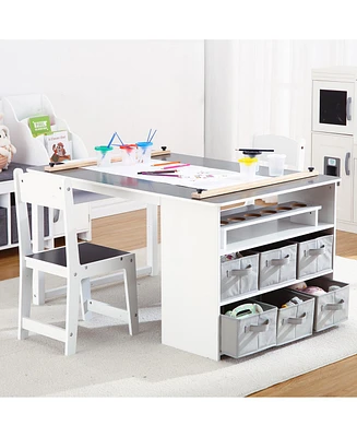 gaomon Kids Art Table and 2 Chairs with Storage Bins,Toddler Activity Table