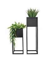 Sunnydaze Decor Modern Simplicity 8.25" Square Metal Raised Planter Box with Legs