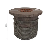 29-Inch Rope and Barrel Design Propane Gas Fire Pit Table with Lava Rocks - Includes Weather-Resistant Cover