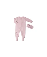 Baby Grey by Everly Girls Zip Long Sleeve Footie & Head Wrap Set