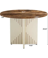 Tribesigns Round Dining Table for 4, All-Wood Dining Room Table, Farmhouse Dinner Table with Pedestal Base, 39.37-Inch Kitchen Table for Dining Room,