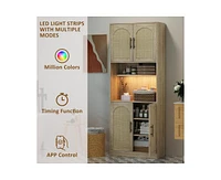 gaomon 71" Tall Kitchen Pantry Storage Cabinet, Kitchen Hutch Storage Cabinet with Led Lights, Freestanding Pantry Cabinet with Microwave Shelf