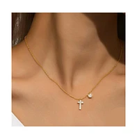 Hollywood Sensation Gold-Plated Sterling Silver Cross Necklace with Sparkling Cz and Floral Charm