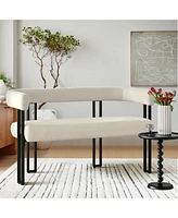 Maison Boucle Velvet Upholstered 2-Seater Bench, Modern Loveseat Sofa for Living Room, Bedroom, or Entryway-Maison